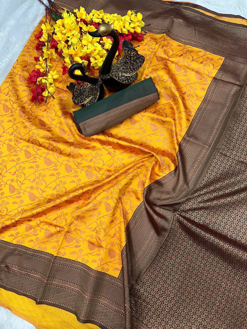 Yellow Wedding Wear Banarasi Saree