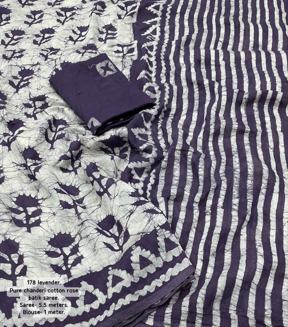 Lavender Block Printed Chanderi Cotton Saree