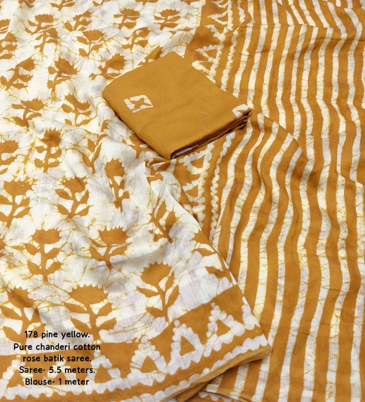 Yellow Block Printed Chanderi Cotton Saree