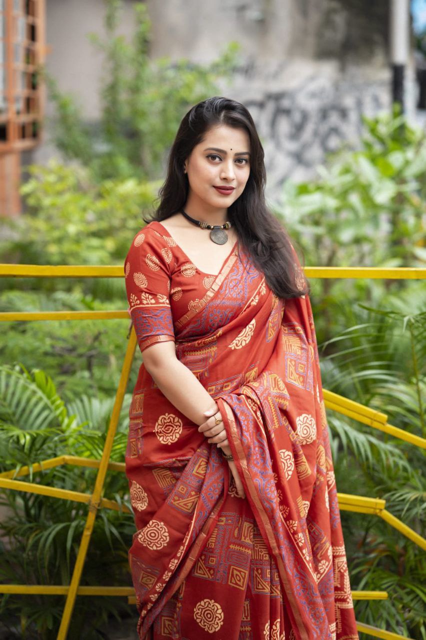 Block Printed Chanderi Cotton Saree