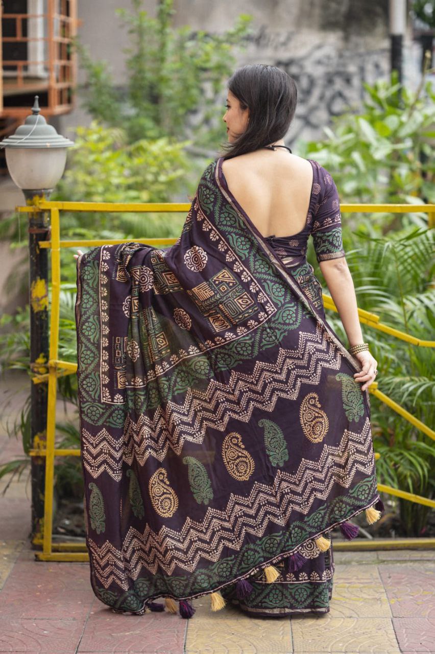 Block Printed Chanderi Cotton Saree