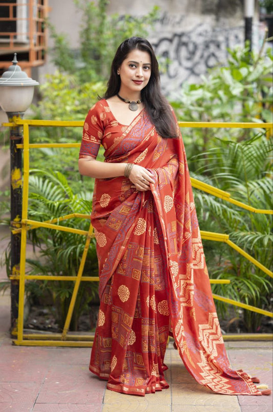 Block Printed Chanderi Cotton Saree