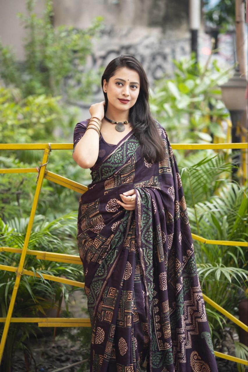 Block Printed Chanderi Cotton Saree