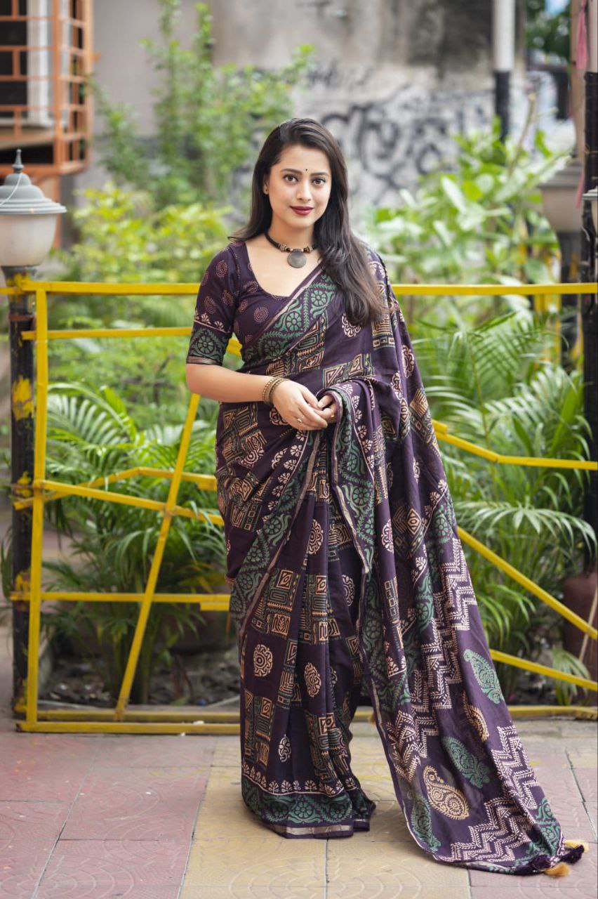 Block Printed Chanderi Cotton Saree