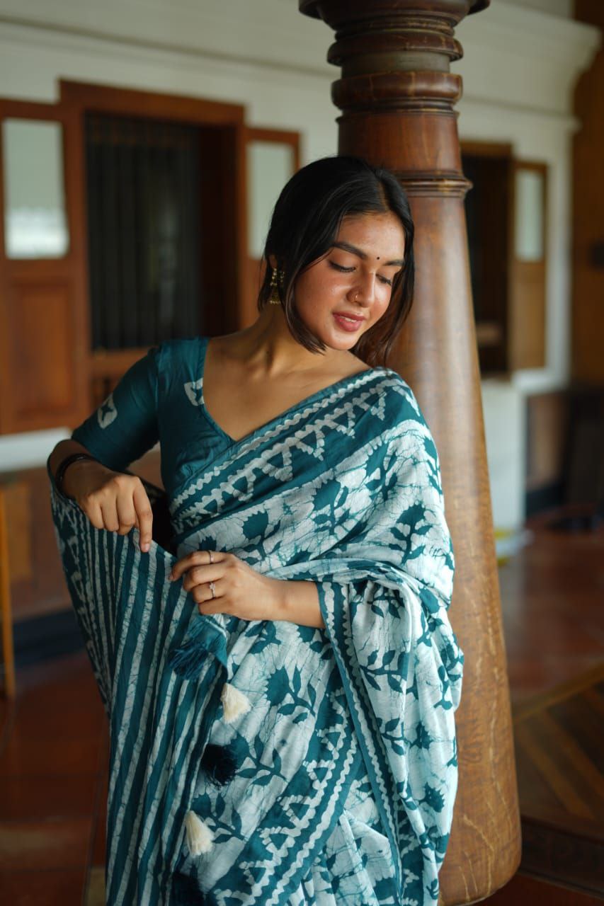 Block Printed Chanderi Cotton Saree