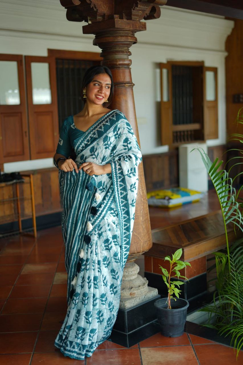 Block Printed Chanderi Cotton Saree