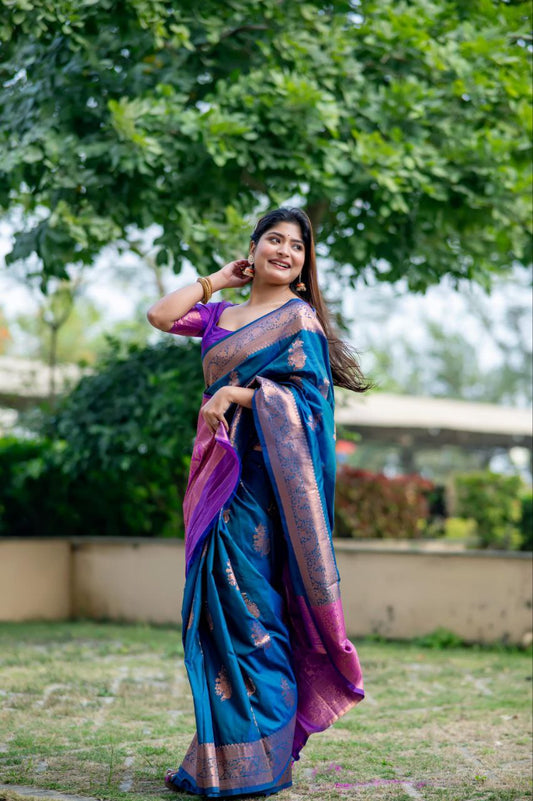 Teal Banarasi Katan Silk Pattu Saree