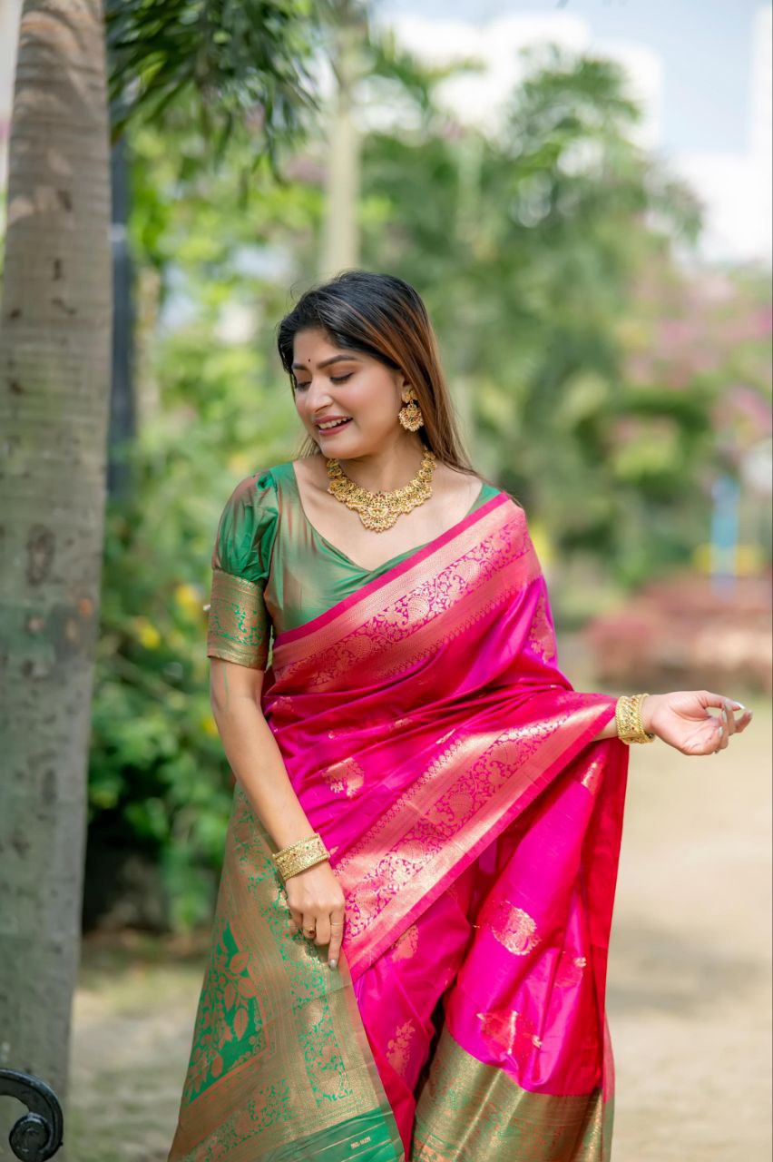 Rani Pink Banarasi Katan Silk Pattu Saree