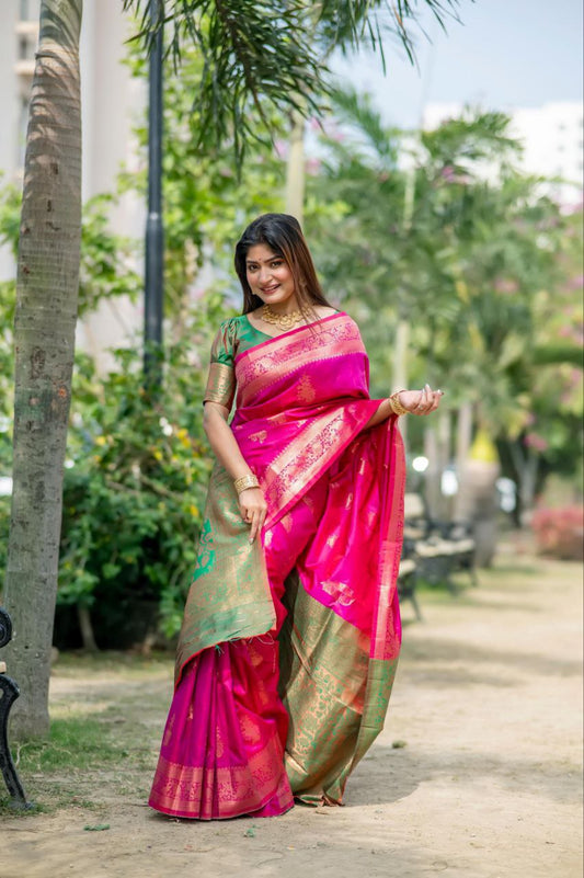 Rani Pink Banarasi Katan Silk Pattu Saree