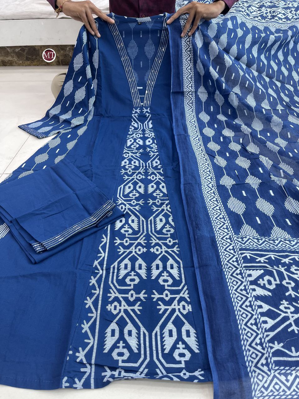 Blue Cotton Anarkali Suit Set