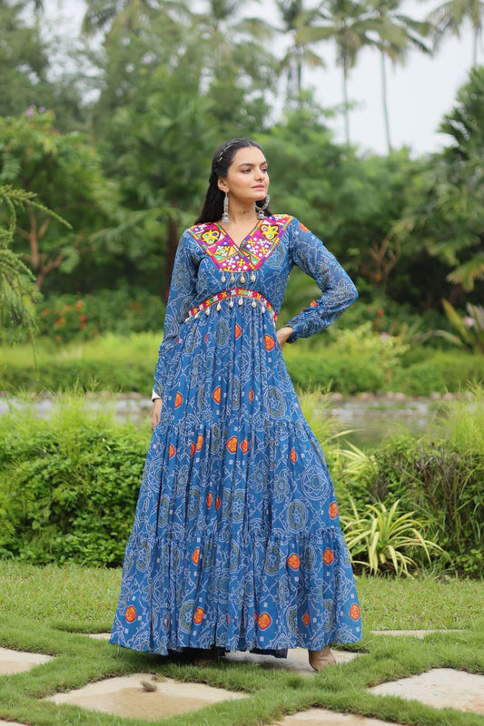 Blue Designer Navaratri Wear Gown Dress