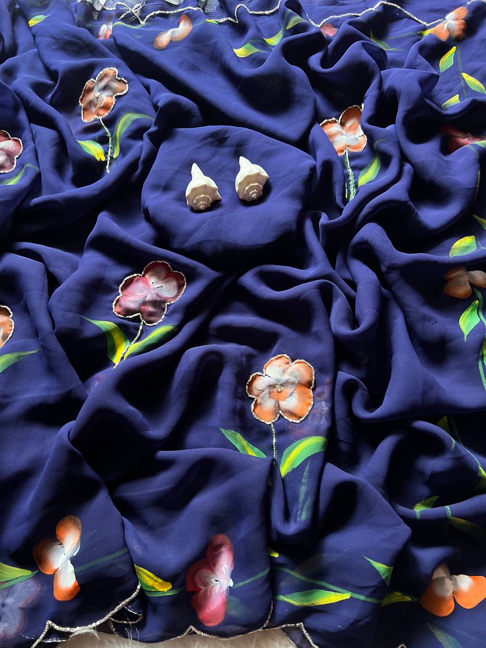 Blue Hand Flower Printed Georgette Saree, Rani Pink color Blue Hand Flower Printed Georgette sari for women, Blue Hand Flower Printed Georgette saree for wedding, Saree, Saree for women, Saris, Sari for women, Sarees for women, Party wear sarees for women, Wedding wear saree for women, Bollywood saree for women, Heavy saree for women, Sarees for wedding