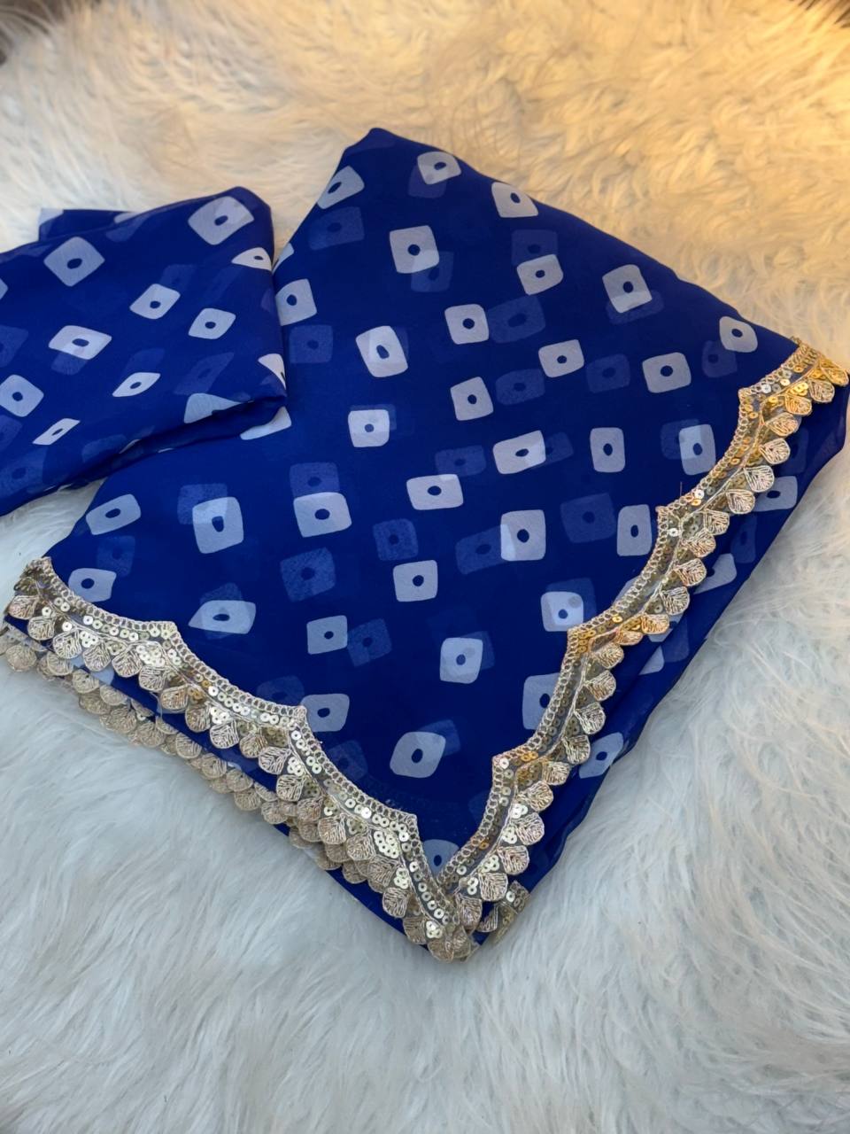 Blue Leriya Printed Bandhej Soft Georgette Saree