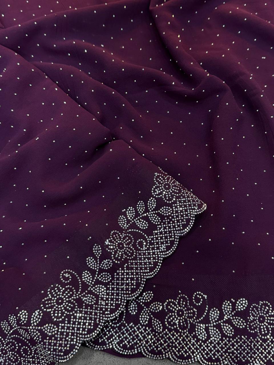 Soft Georgette Diamond Work Saree