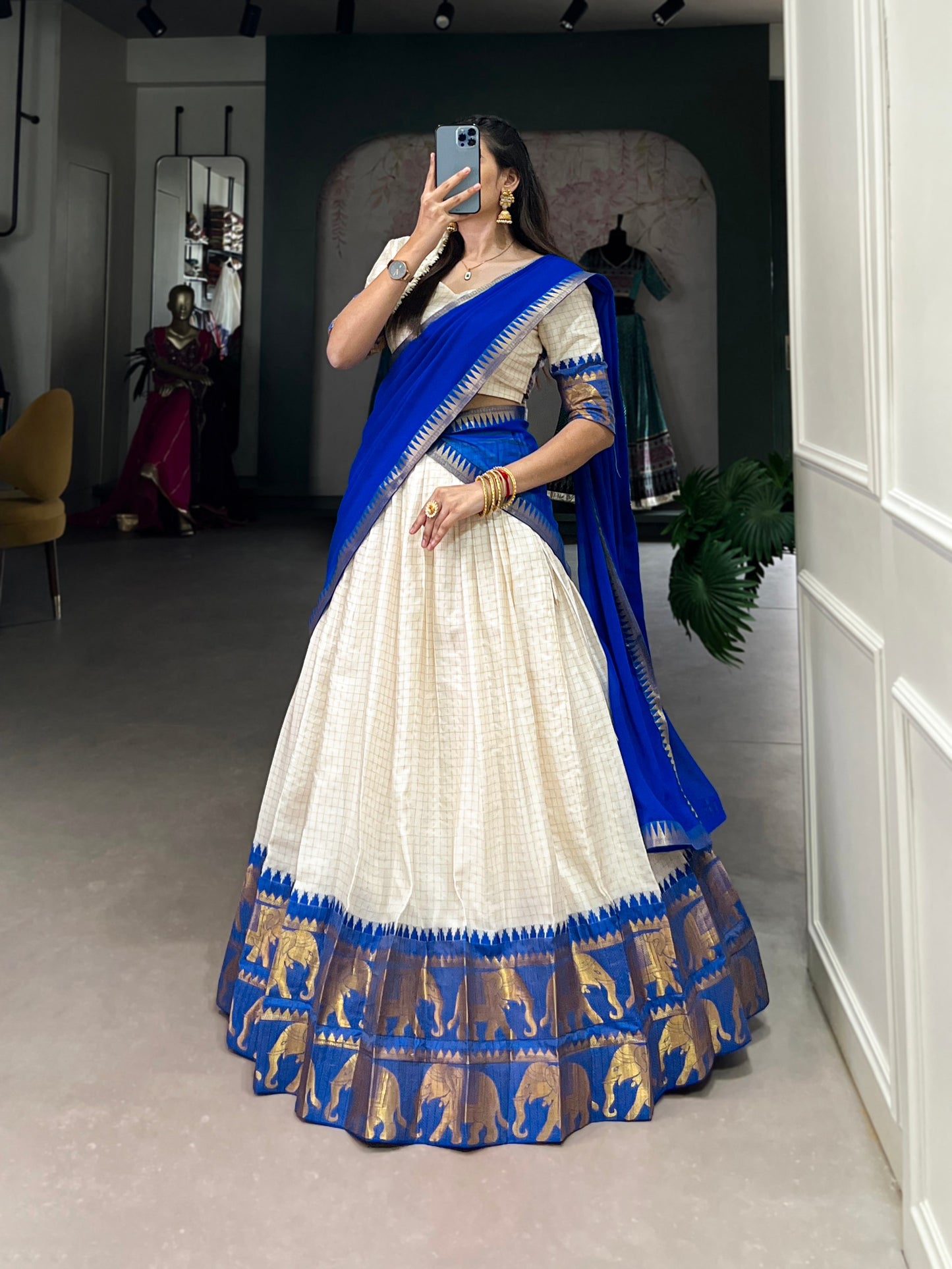 Blue Traditional Kalyani Cotton Lehenga Choli