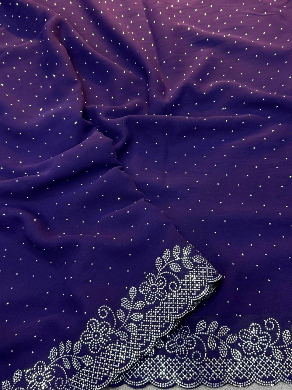Bluish Purple Soft Georgette Diamond Work Saree
