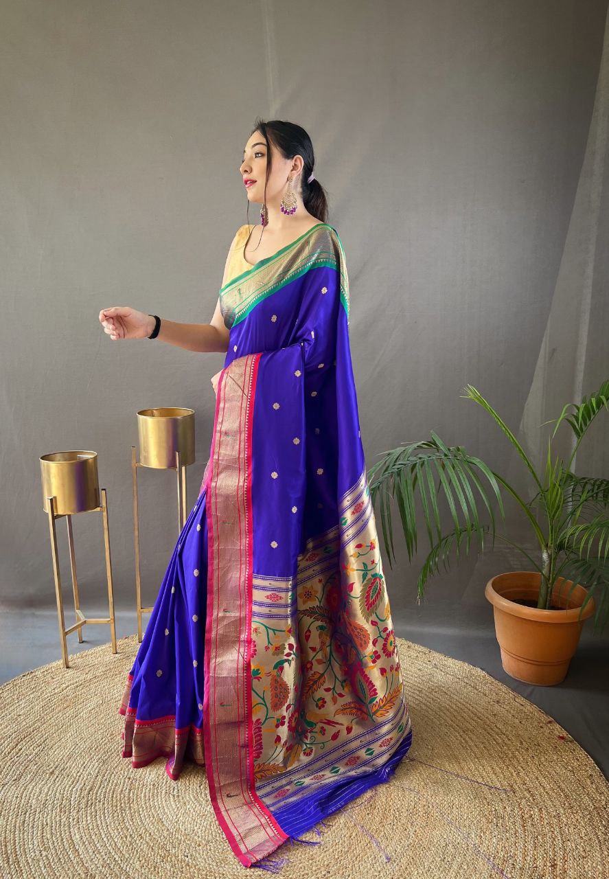 Bluish Purple Traditional Marathi Paithani Saree