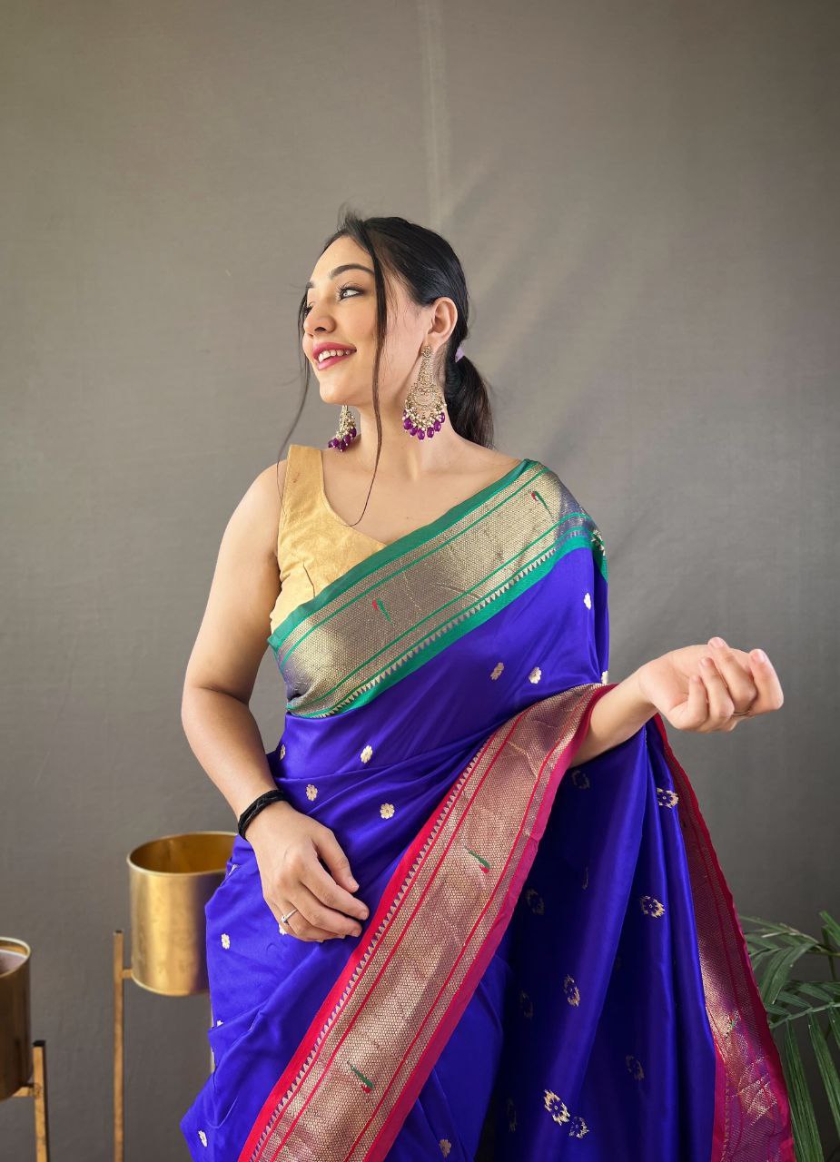 Bluish Purple Traditional Marathi Paithani Saree