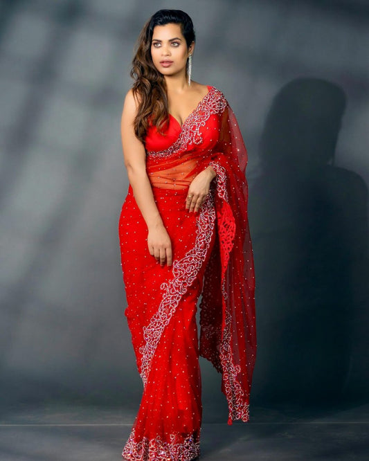 Bollywood Hot Red Georgette Saree | Replica Design