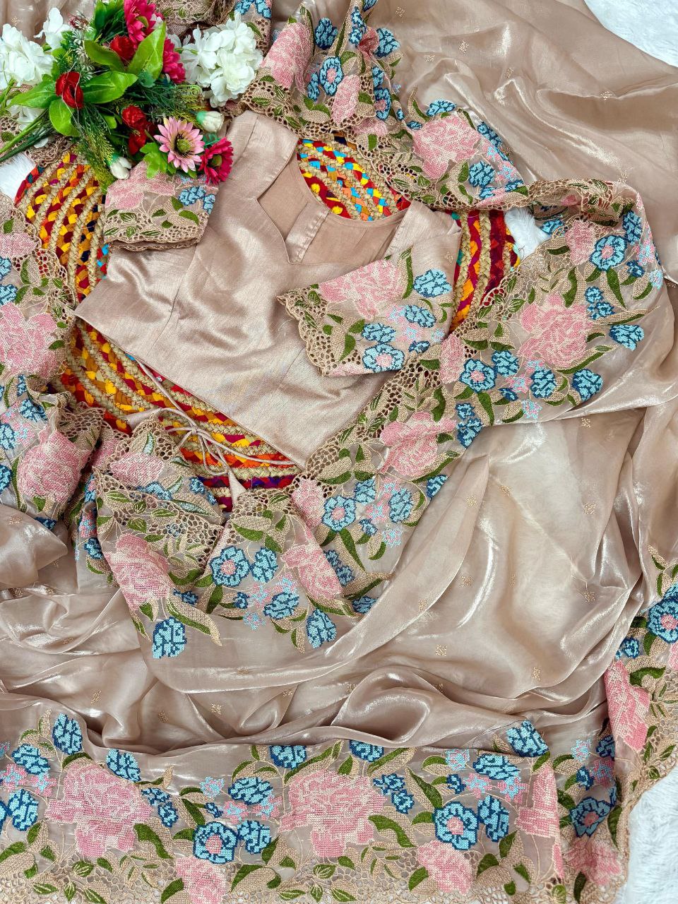 Bollywood Style JimmyChoo Organza Tissue Saree