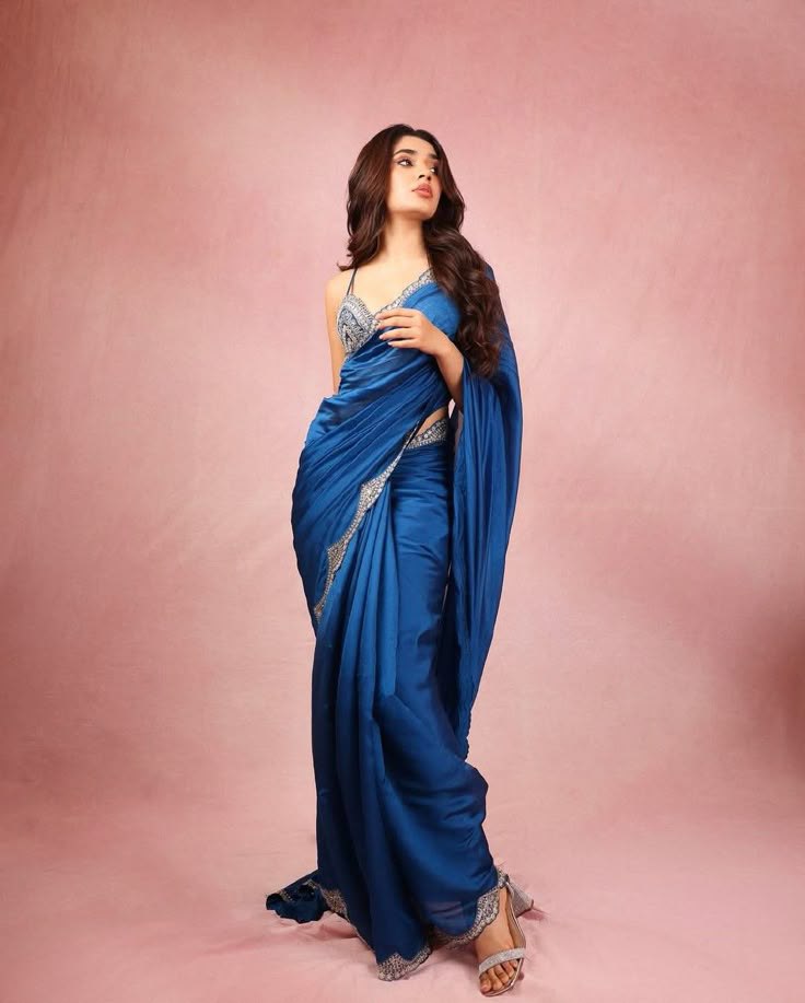 Bollywood Style Royal Blue Vichitra Silk Saree