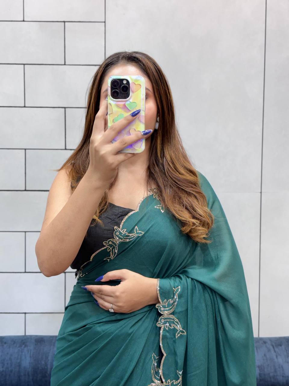 Bottle Green Two Tone Chocolate Silk Saree