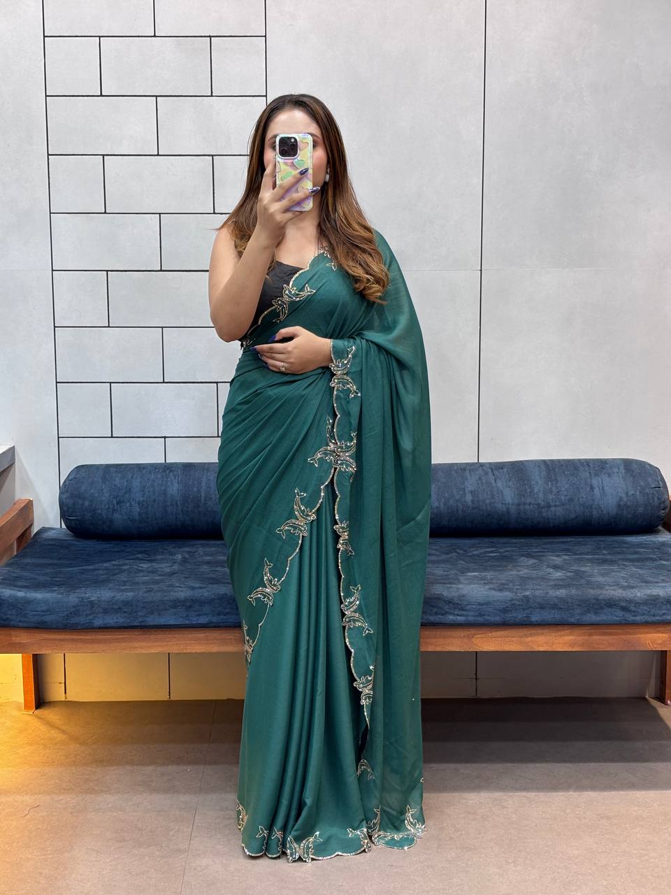 Bottle Green Two Tone Chocolate Silk Saree