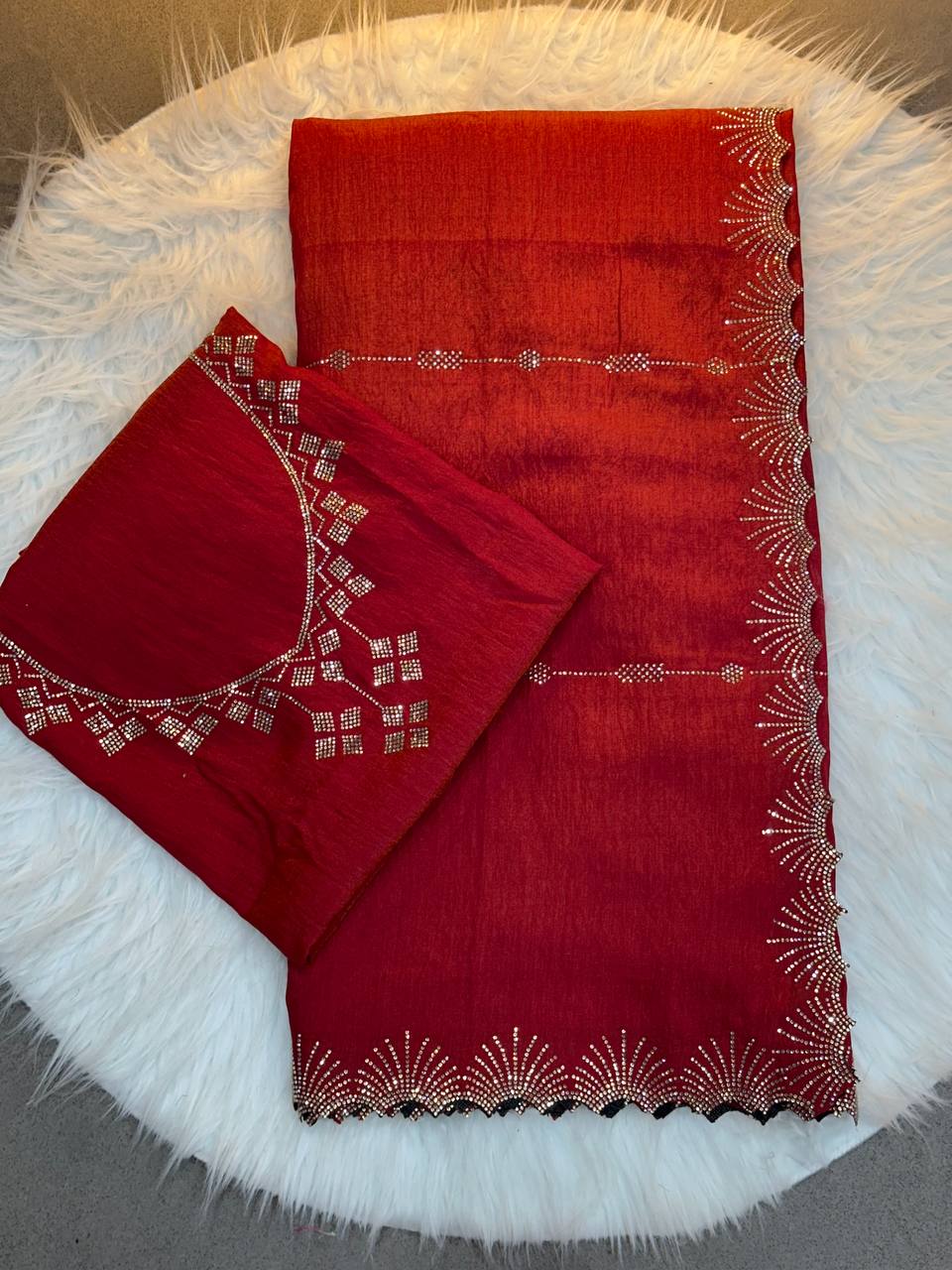 Brick Red Two Tone Chocolate Silk Saree