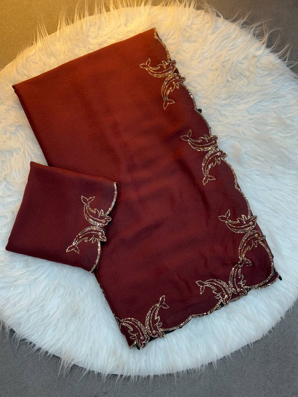 Brick Red Two Tone Chocolate Silk Saree