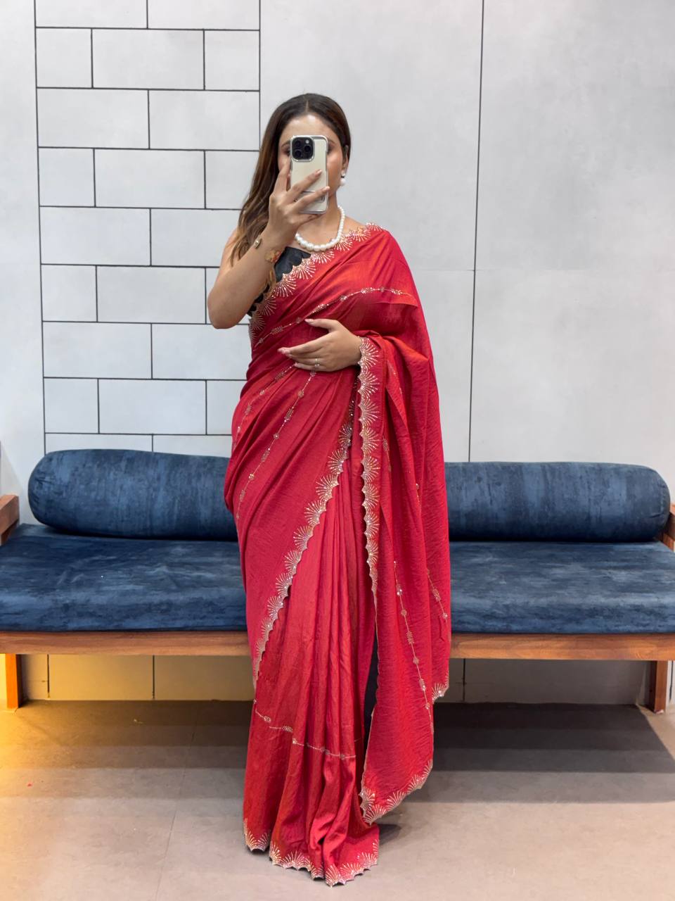 Brick Red Two Tone Chocolate Silk Saree