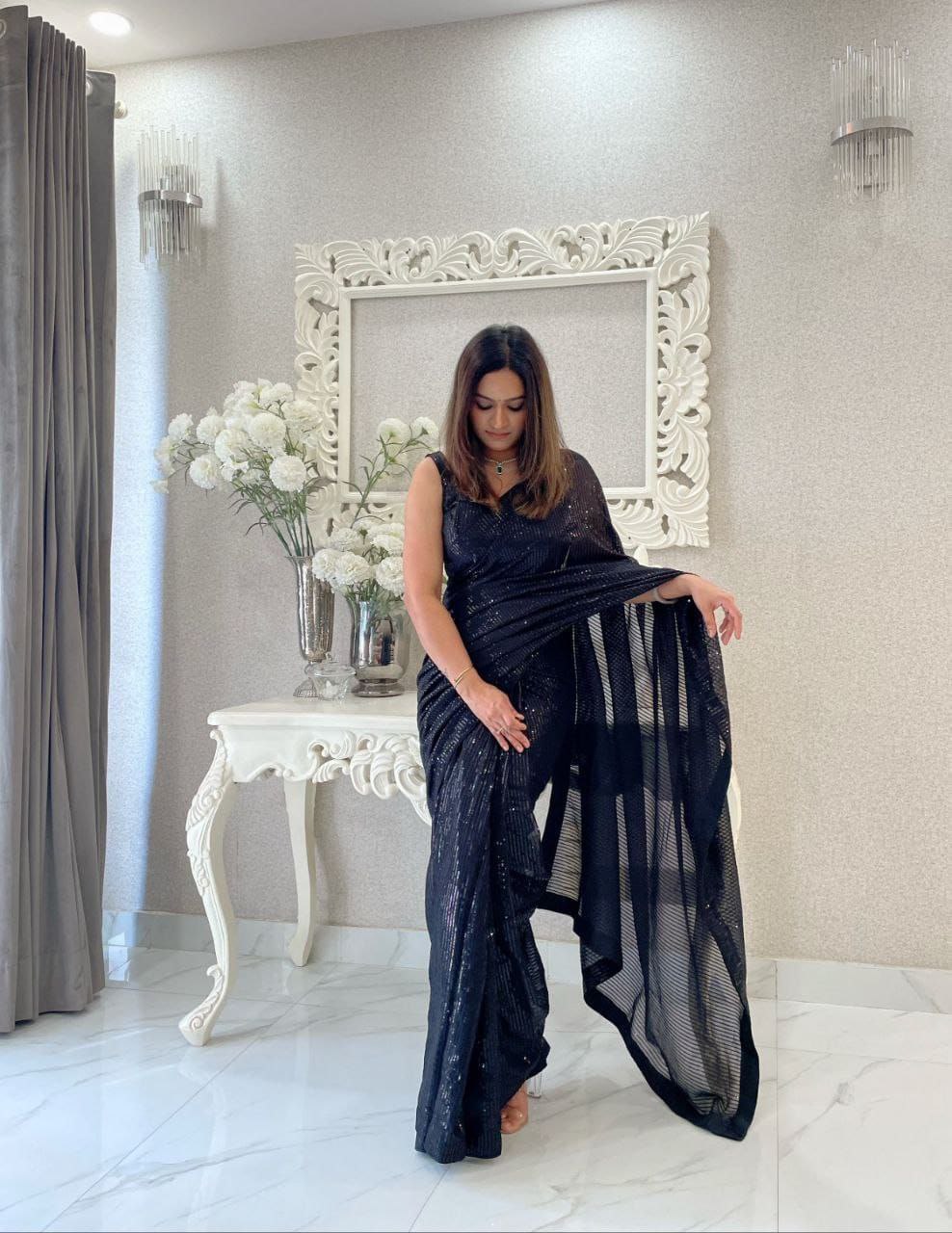 Party Wear Sequence Georgette Saree