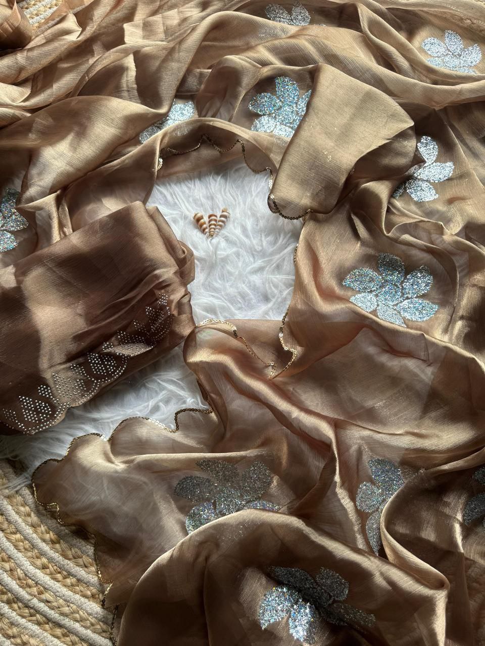 Brown Zimmy Choo Shimmer Tissue Saree