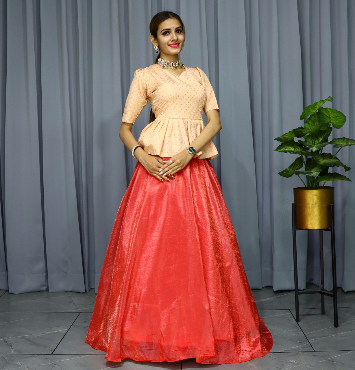 Carrot Gold Crush Designer Lehenga