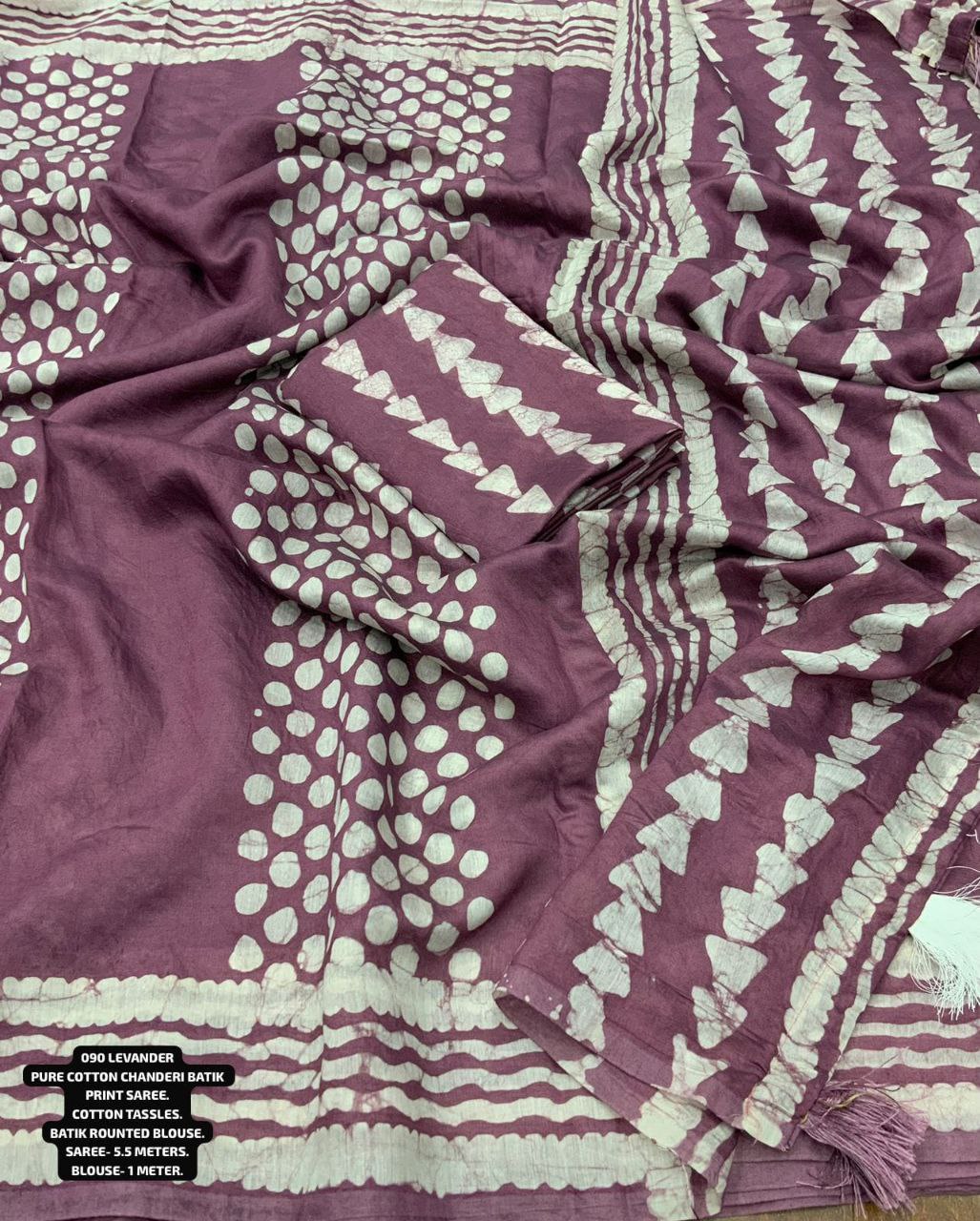 Lavender Chanderi Cotton Batik Printed Saree