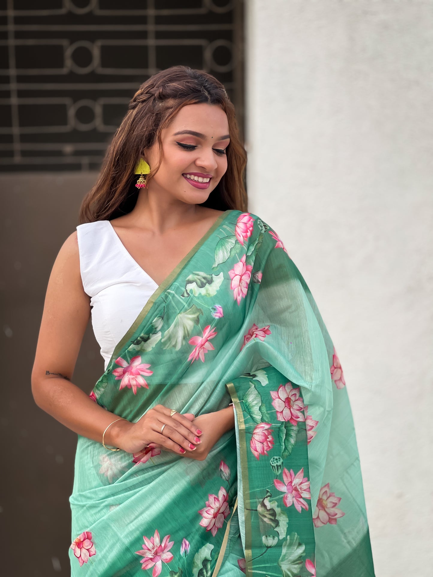 Rama Pichwai Printed Chanderi Cotton Saree