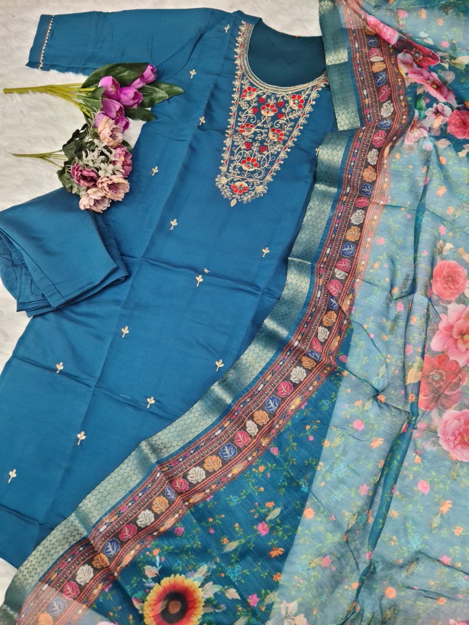 Chanderi Silk Kurta Set With Dupatta