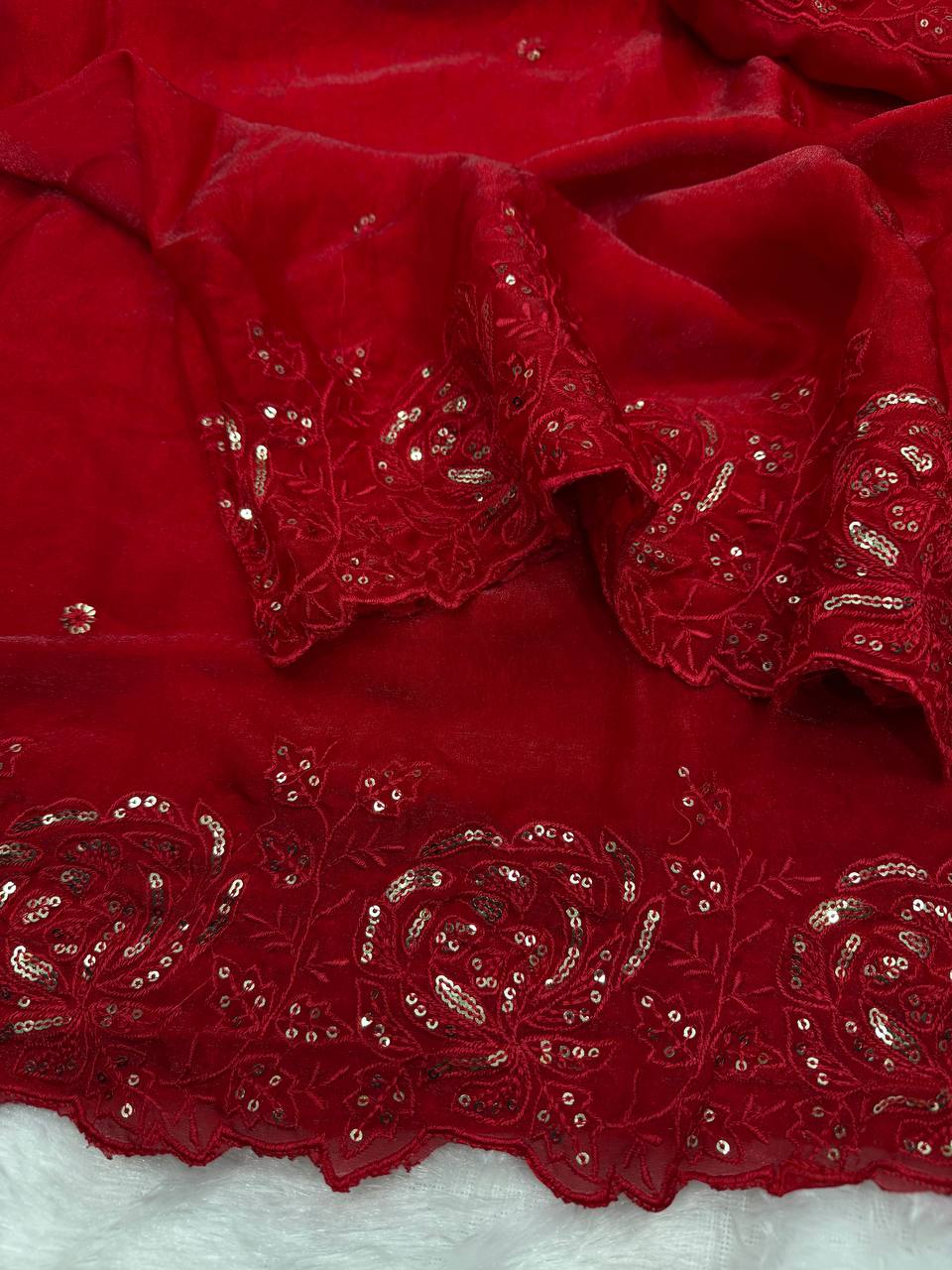 Cherry Red Designer Space Silk Saree | Wedding Wear Sarees