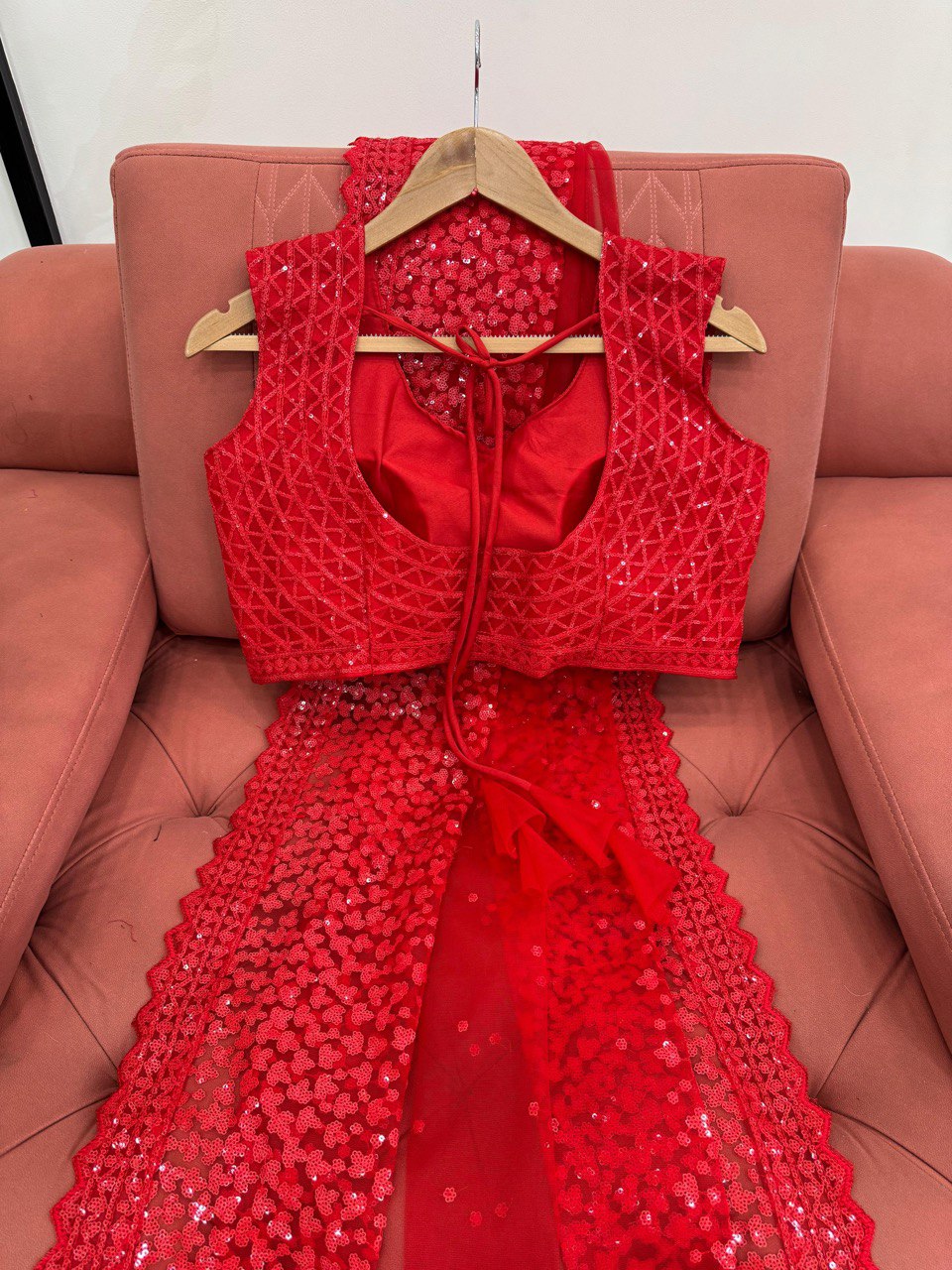 Cherry Red Party Wear Net Saree