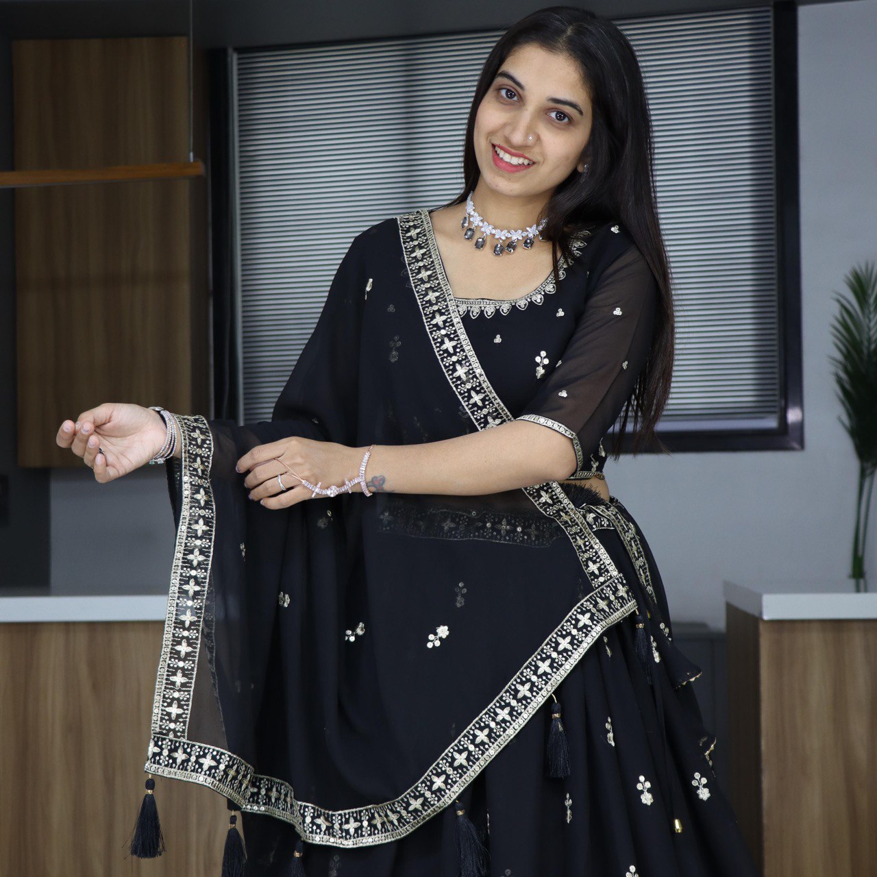 Classical Black Embroidery Lehenga