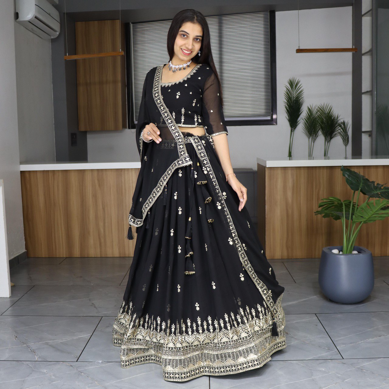 Classical Black Embroidery Lehenga