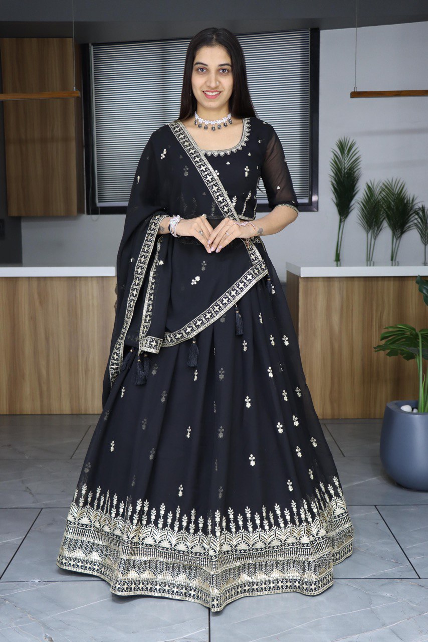 Classical Black Embroidery Lehenga