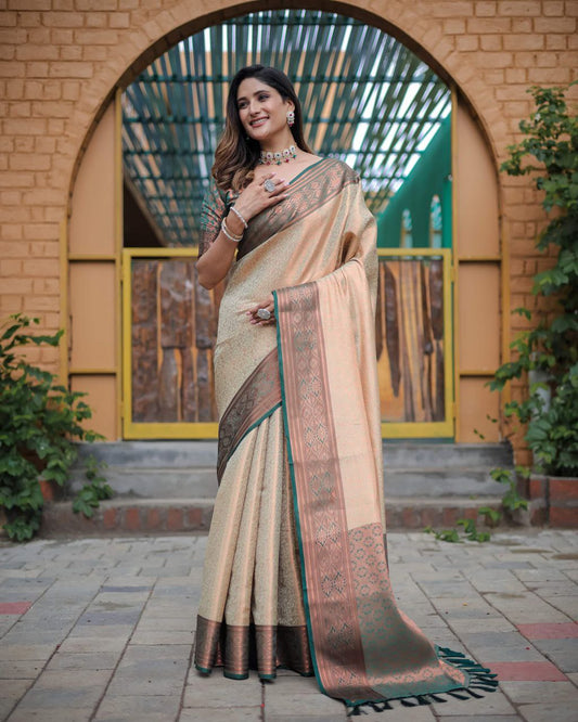 Cream Kubera Pattu Silk Saree