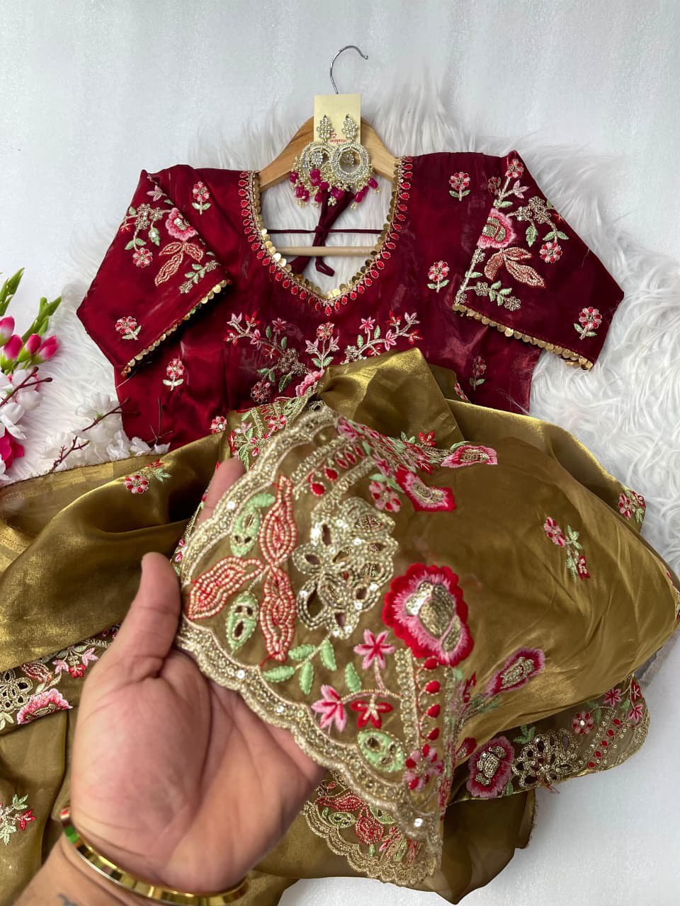 Dark Golden Stylish Party Wear Jimmy Choo Silk Saree