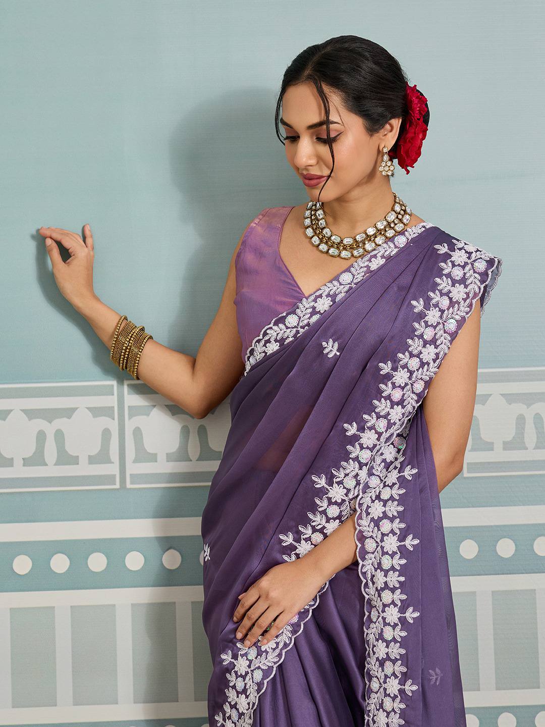 Dark Lilac Party Wear Soft Rangoli  Silk Saree