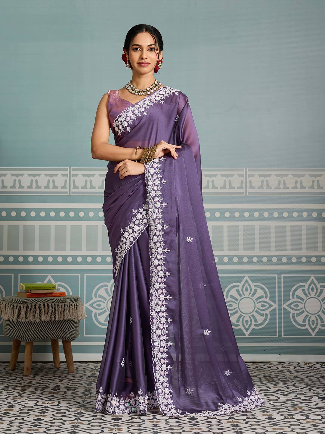 Dark Lilac Party Wear Soft Rangoli  Silk Saree