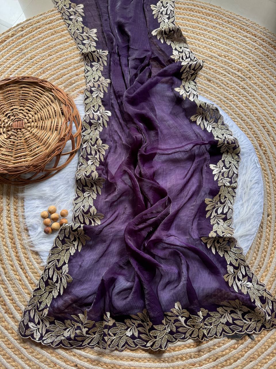Dark Purple Crunchy Moss Sattin Silk Saree
