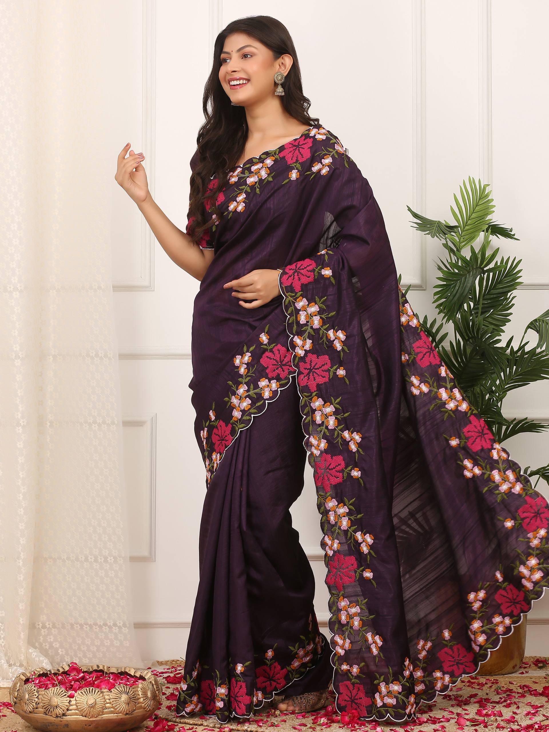 Dark Purple Designer Manipuri Silk Saree