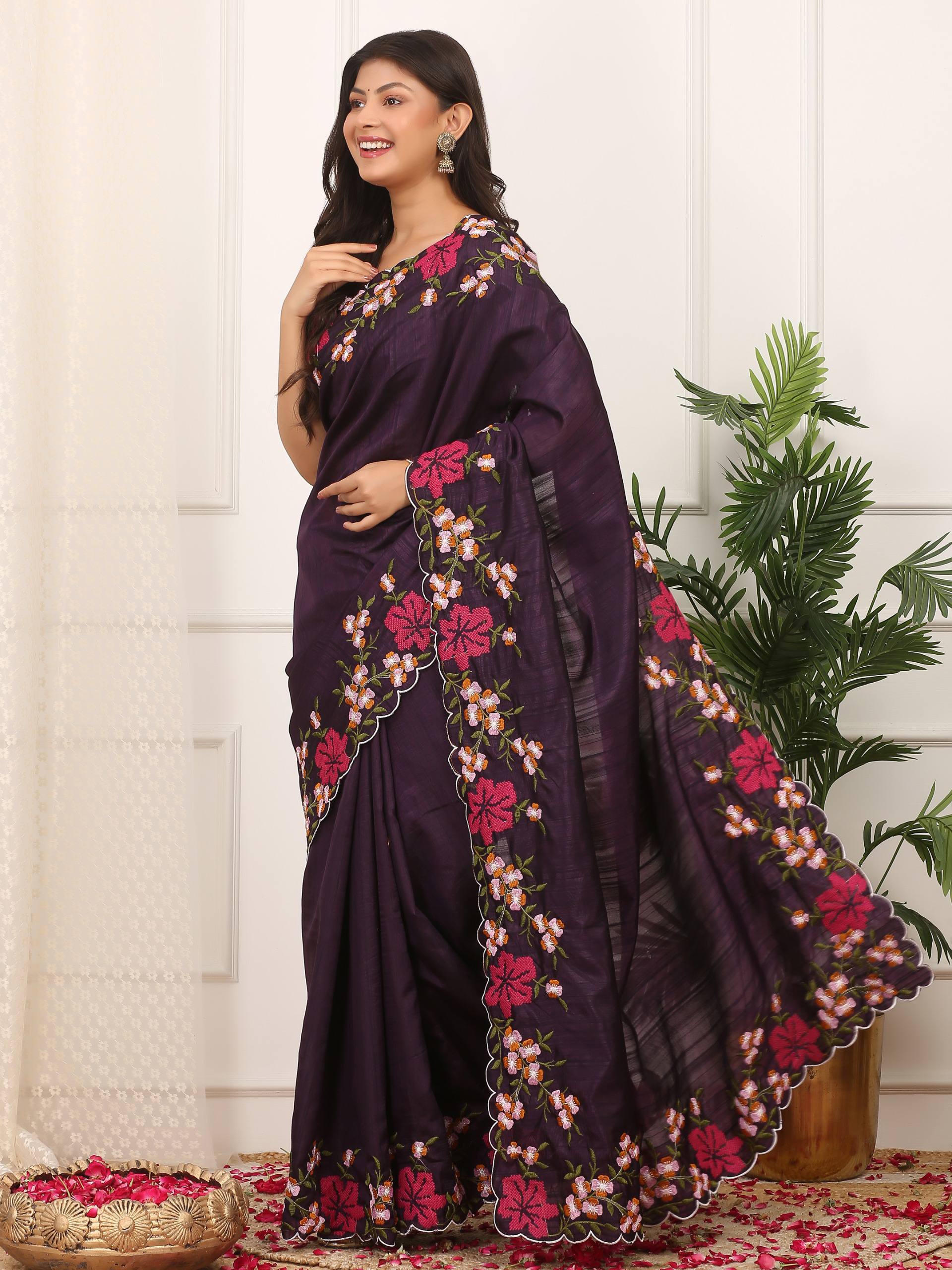 Dark Purple Designer Manipuri Silk Saree
