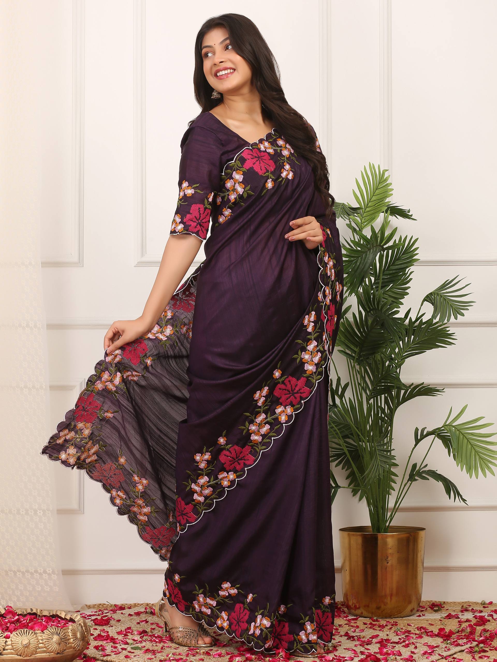 Dark Purple Designer Manipuri Silk Saree