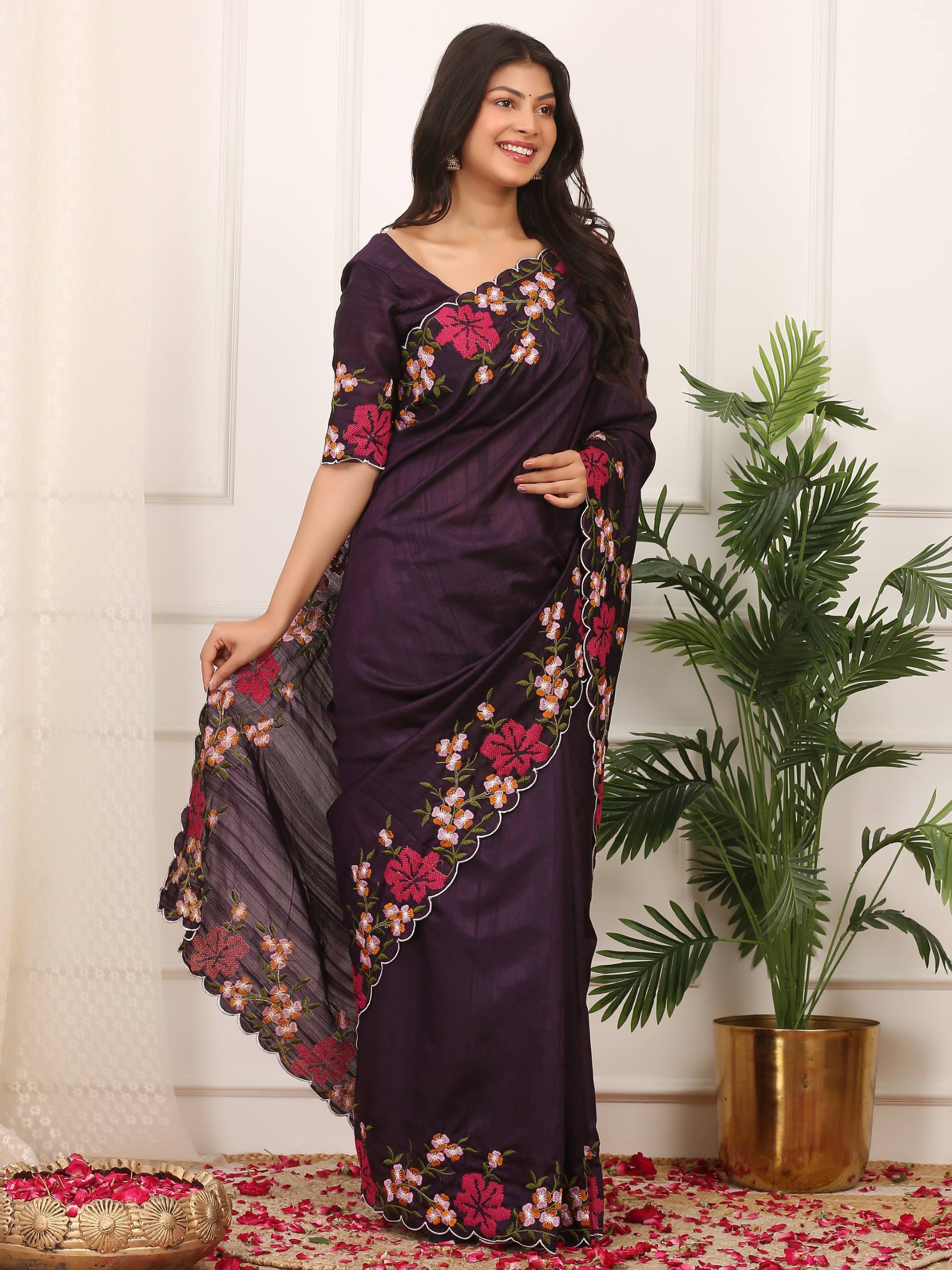 Dark Purple Designer Manipuri Silk Saree
